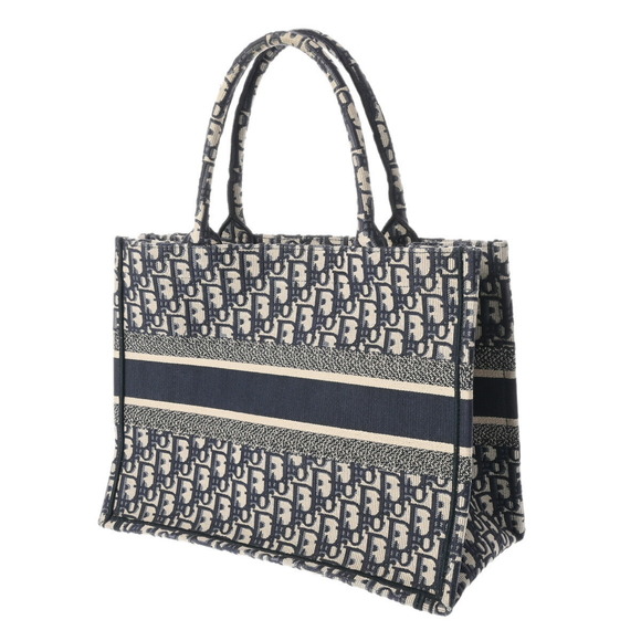 Dior Medium Embroidered Canvas Tote Book Oblique Navy - Picture 1 of 15
